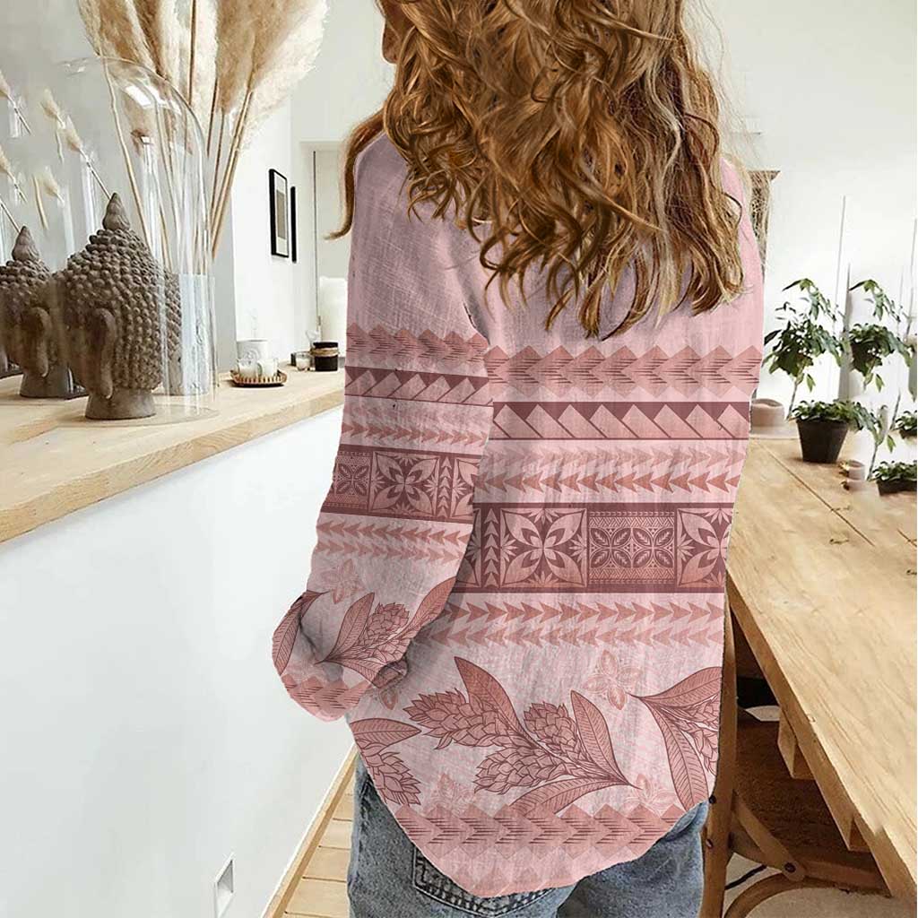 Pastel Pink Samoa Siapo Teuila Flowers Women Casual Shirt - Polynesian Pride