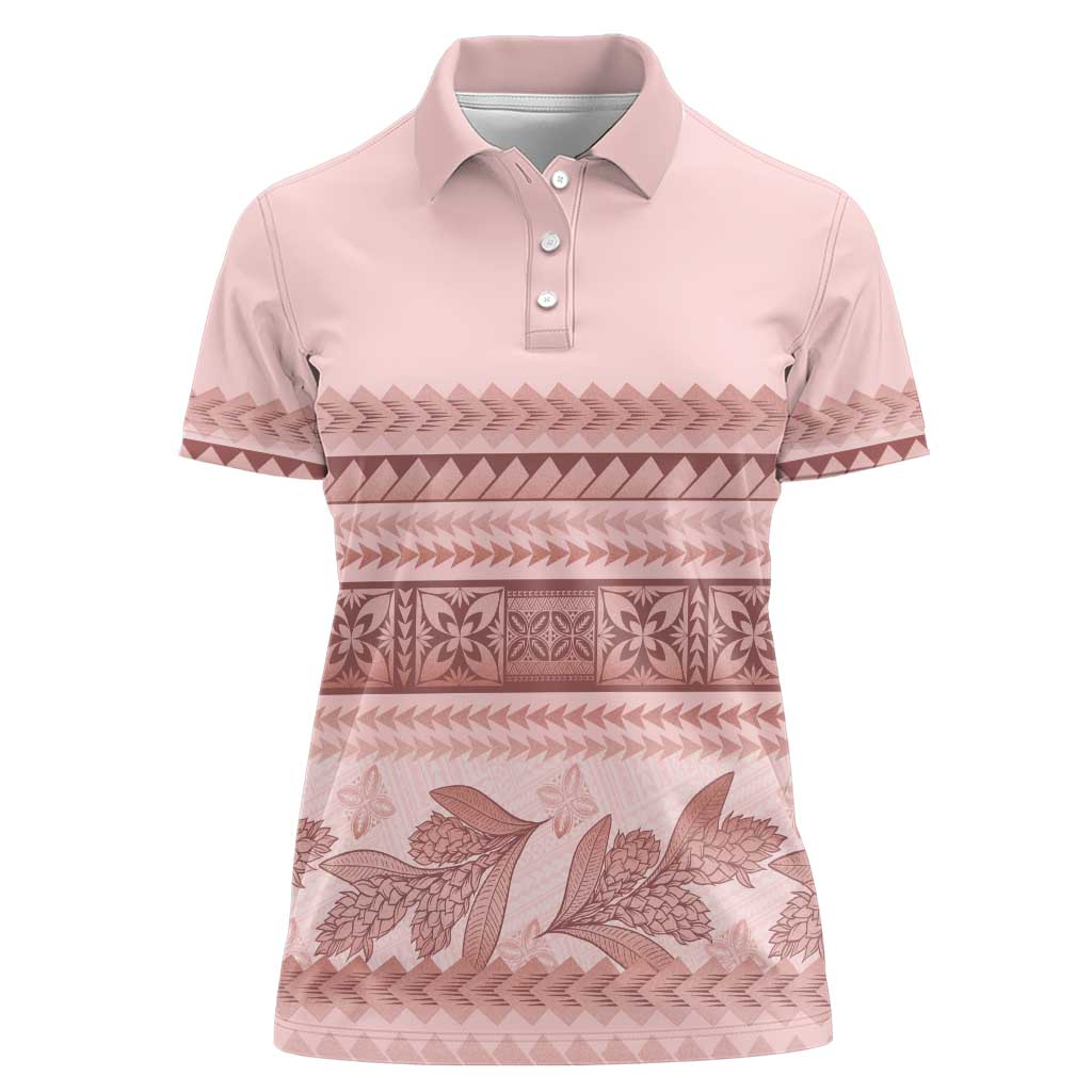 Pastel Pink Samoa Siapo Teuila Flowers Women Polo Shirt - Polynesian Pride