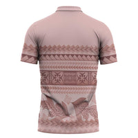 Pastel Pink Samoa Siapo Teuila Flowers Zipper Polo Shirt - Polynesian Pride
