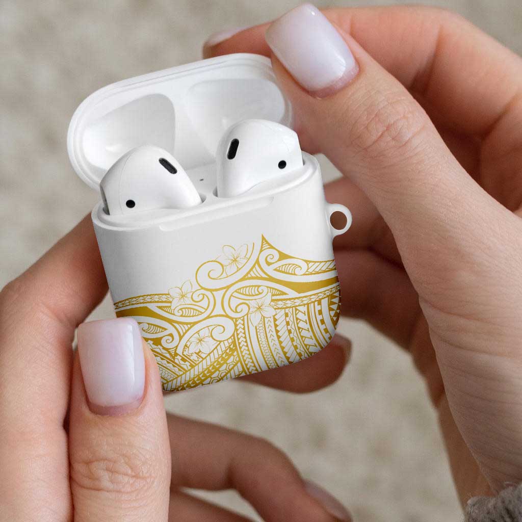 Polynesia White Sunday AirPods Case Plumeria Polynesian Tribal Gold Color - Polynesian Pride