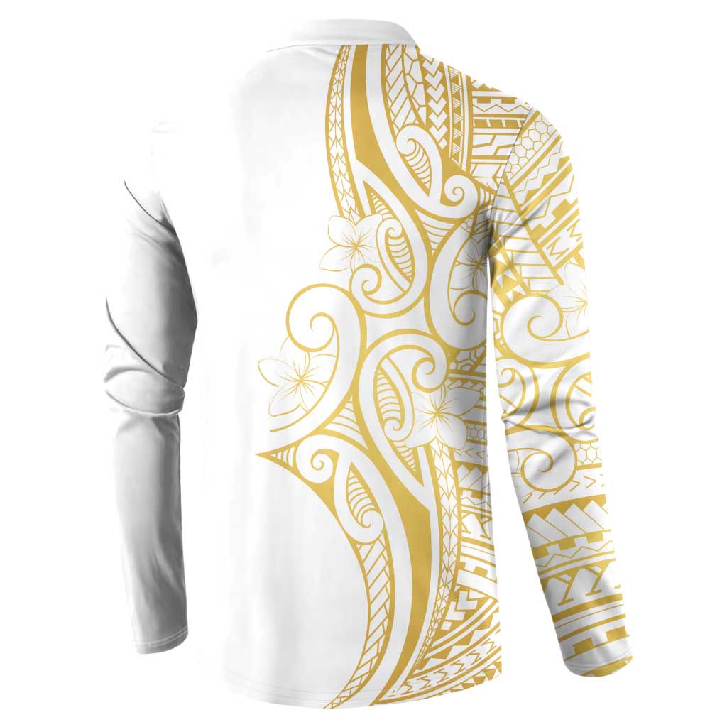 Polynesia White Sunday Button Sweatshirt Plumeria Polynesian Tribal Gold Color - Polynesian Pride