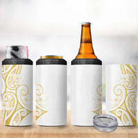 Polynesia White Sunday 4 in 1 Can Cooler Tumbler Plumeria Polynesian Tribal Gold Color LT14 - Polynesian Pride