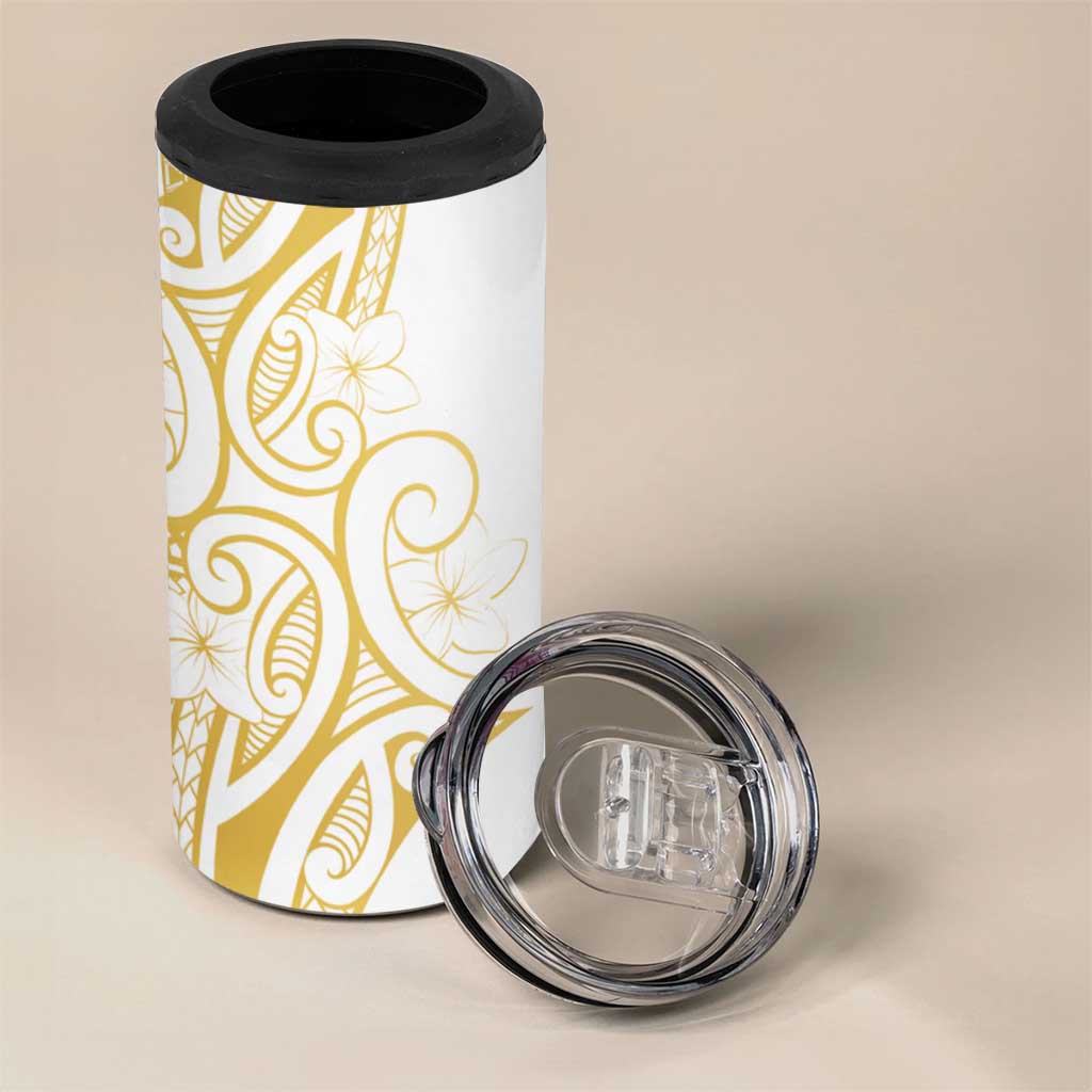 Polynesia White Sunday 4 in 1 Can Cooler Tumbler Plumeria Polynesian Tribal Gold Color LT14 - Polynesian Pride