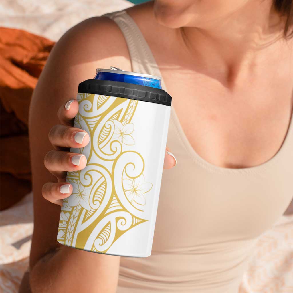 Polynesia White Sunday 4 in 1 Can Cooler Tumbler Plumeria Polynesian Tribal Gold Color LT14 - Polynesian Pride