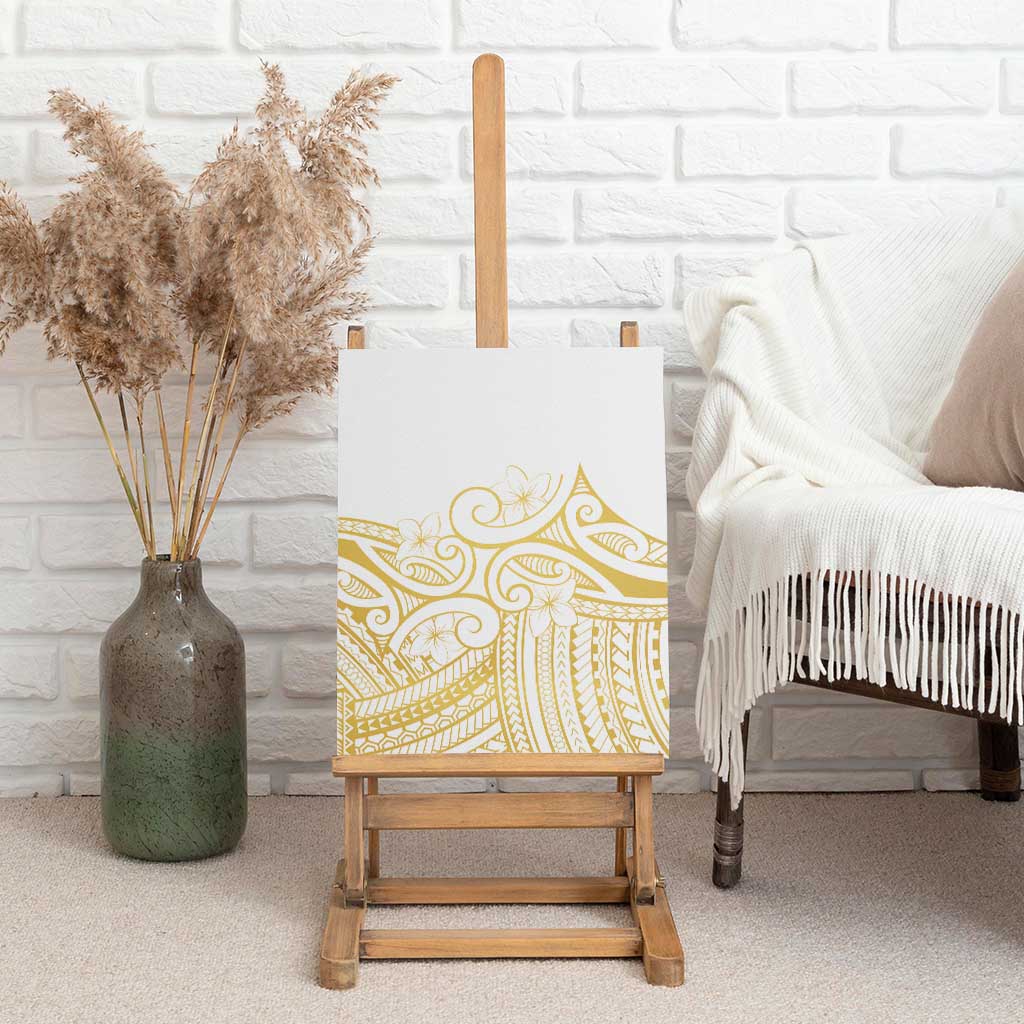 Polynesia White Sunday Canvas Wall Art Plumeria Polynesian Tribal Gold Color - Polynesian Pride