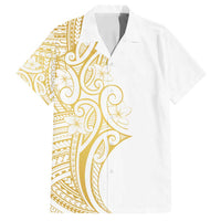 Polynesia White Sunday Family Matching Long Sleeve Bodycon Dress and Hawaiian Shirt Plumeria Polynesian Tribal Gold Color LT14 Dad's Shirt - Short Sleeve White - Polynesian Pride