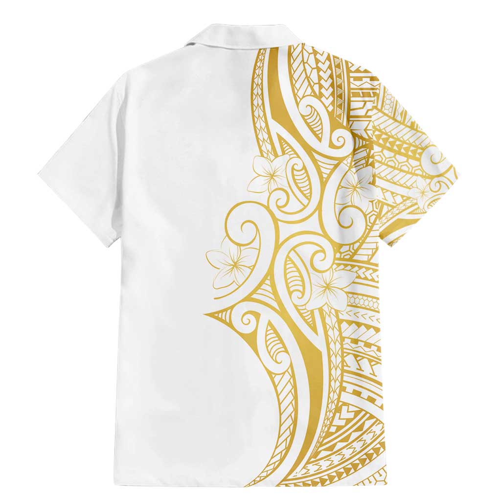 Polynesia White Sunday Family Matching Mermaid Dress and Hawaiian Shirt Plumeria Polynesian Tribal Gold Color LT14 - Polynesian Pride