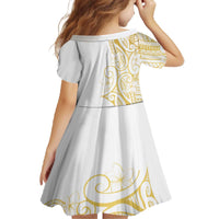 Polynesia White Sunday Family Matching Off The Shoulder Long Sleeve Dress and Hawaiian Shirt Plumeria Polynesian Tribal Gold Color LT14 - Polynesian Pride
