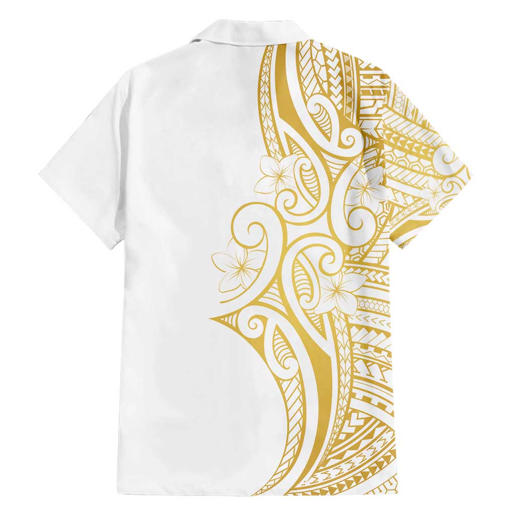 Polynesia White Sunday Family Matching Off Shoulder Maxi Dress and Hawaiian Shirt Plumeria Polynesian Tribal Gold Color LT14 - Polynesian Pride