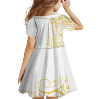 Polynesia White Sunday Family Matching Summer Maxi Dress and Hawaiian Shirt Plumeria Polynesian Tribal Gold Color LT14 - Polynesian Pride