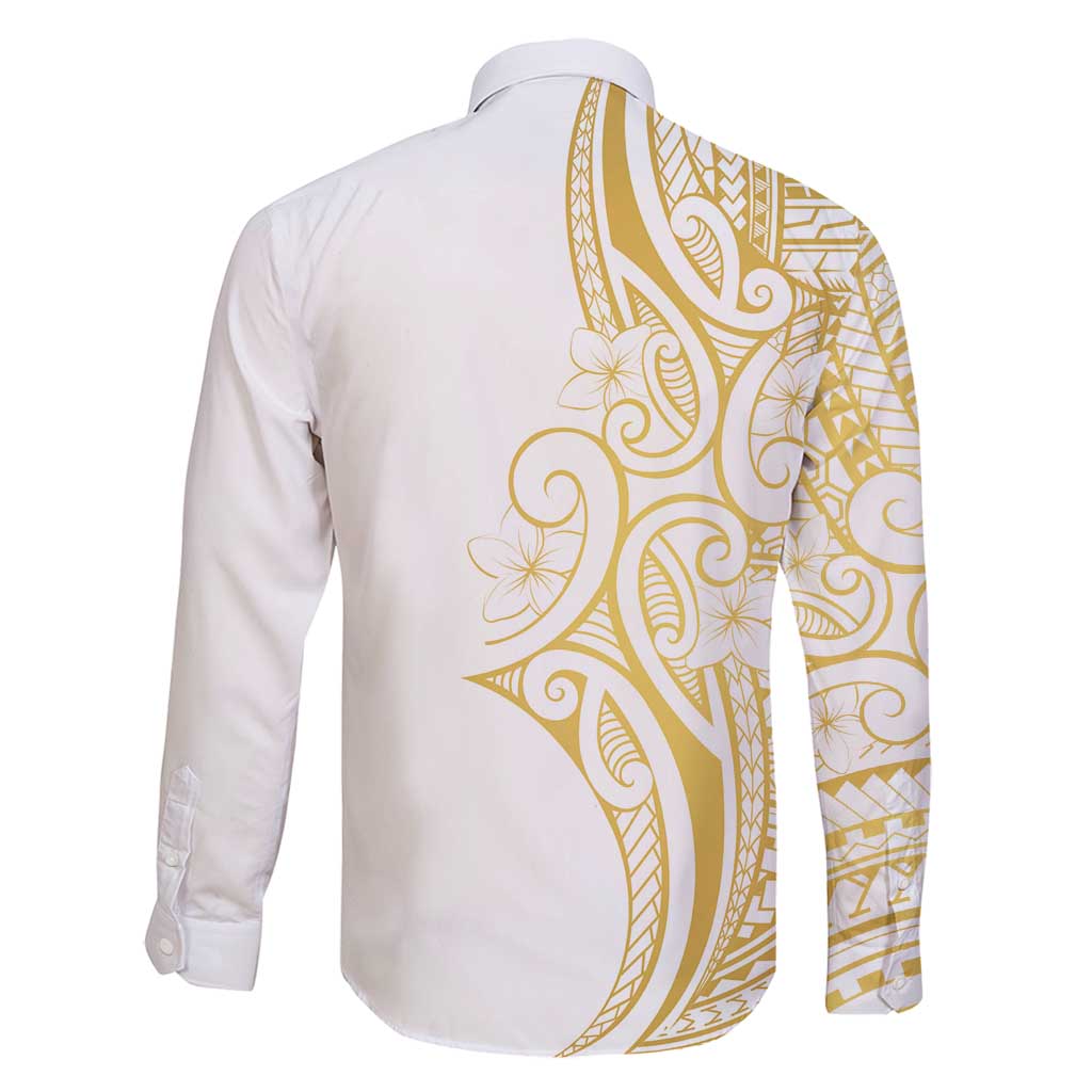 Polynesia White Sunday Family Matching Tank Maxi Dress and Hawaiian Shirt Plumeria Polynesian Tribal Gold Color LT14 - Polynesian Pride