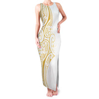 Polynesia White Sunday Family Matching Tank Maxi Dress and Hawaiian Shirt Plumeria Polynesian Tribal Gold Color LT14 Mom's Dress White - Polynesian Pride