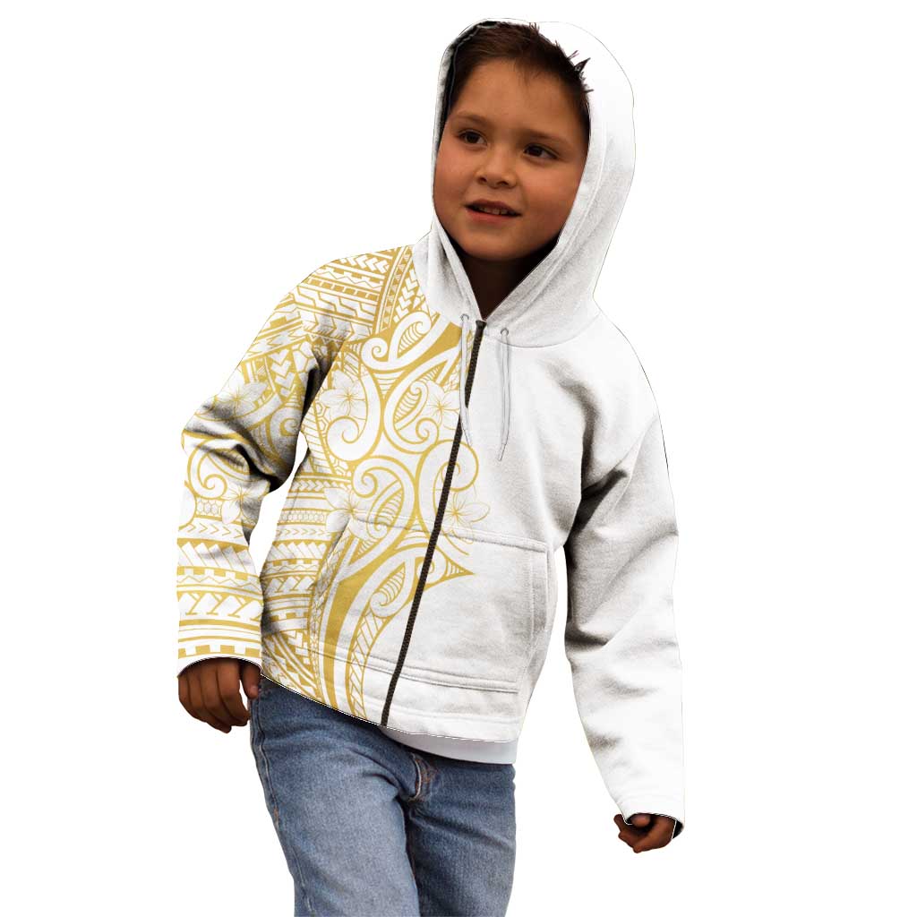 Polynesia White Sunday Kid Hoodie Plumeria Polynesian Tribal Gold Color - Polynesian Pride