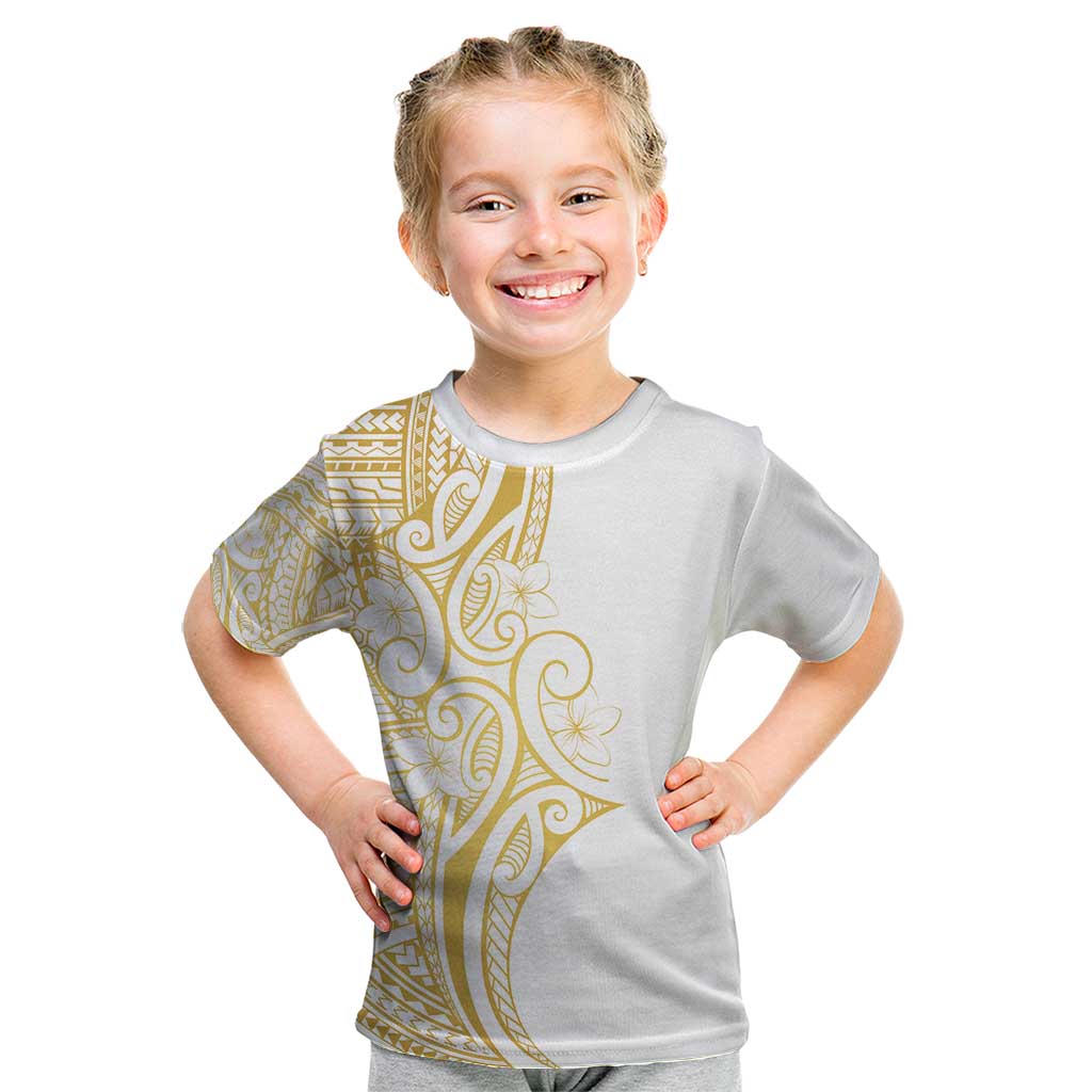 Polynesia White Sunday Kid T Shirt Plumeria Polynesian Tribal Gold Color LT14 White - Polynesian Pride