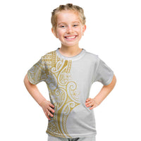 Polynesia White Sunday Kid T Shirt Plumeria Polynesian Tribal Gold Color LT14 White - Polynesian Pride