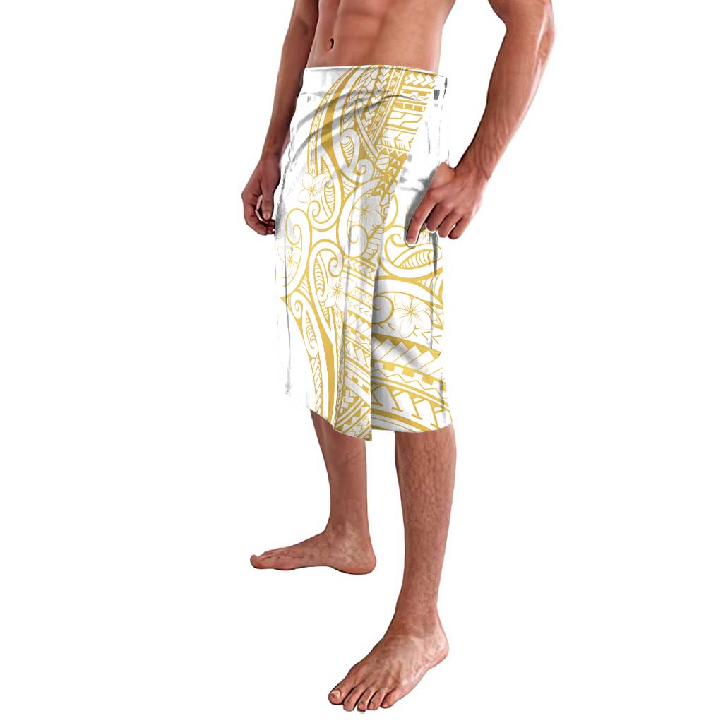 Polynesia White Sunday Lavalava Plumeria Polynesian Tribal Gold Color - Polynesian Pride