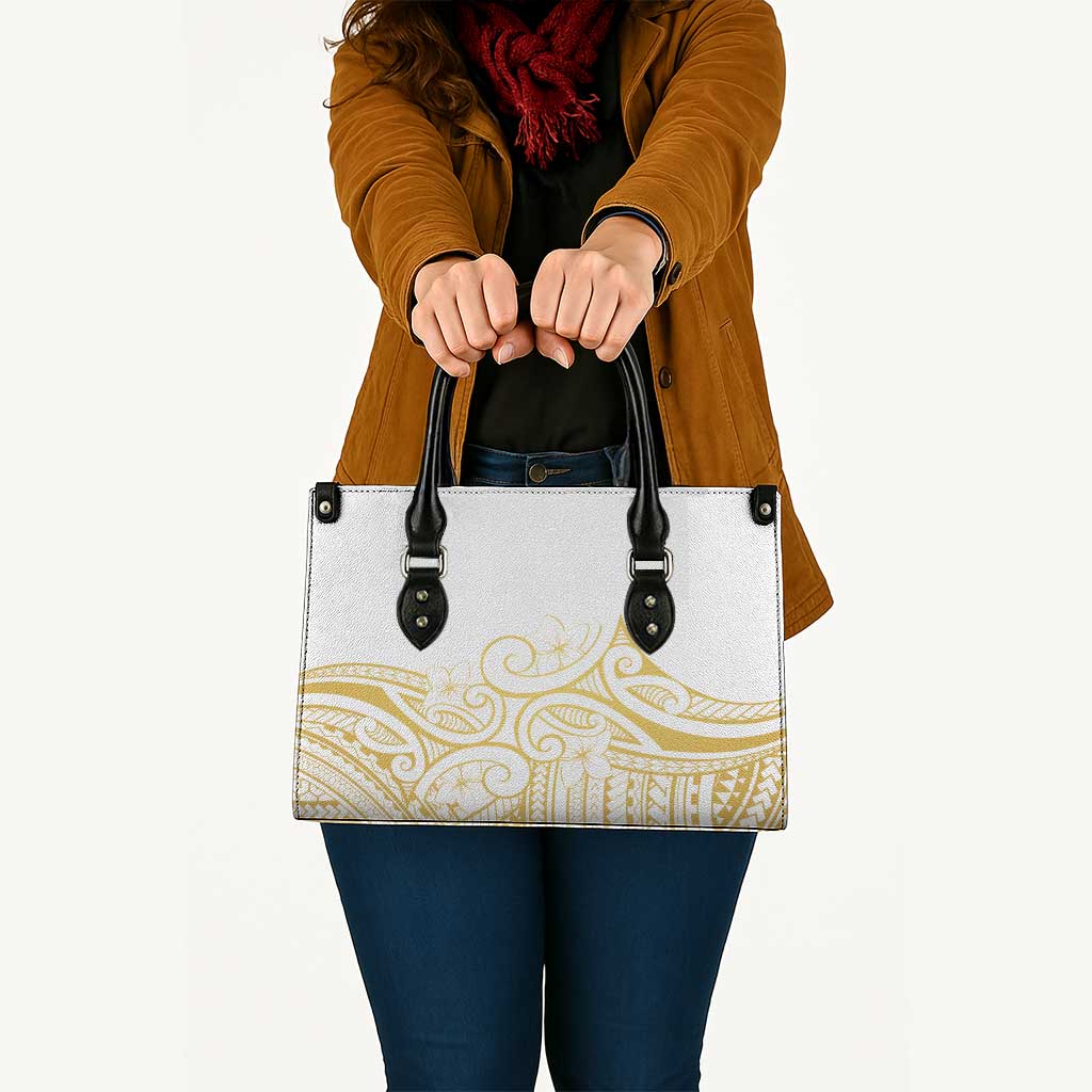 Polynesia White Sunday Leather Bag Plumeria Polynesian Tribal Gold Color - Polynesian Pride