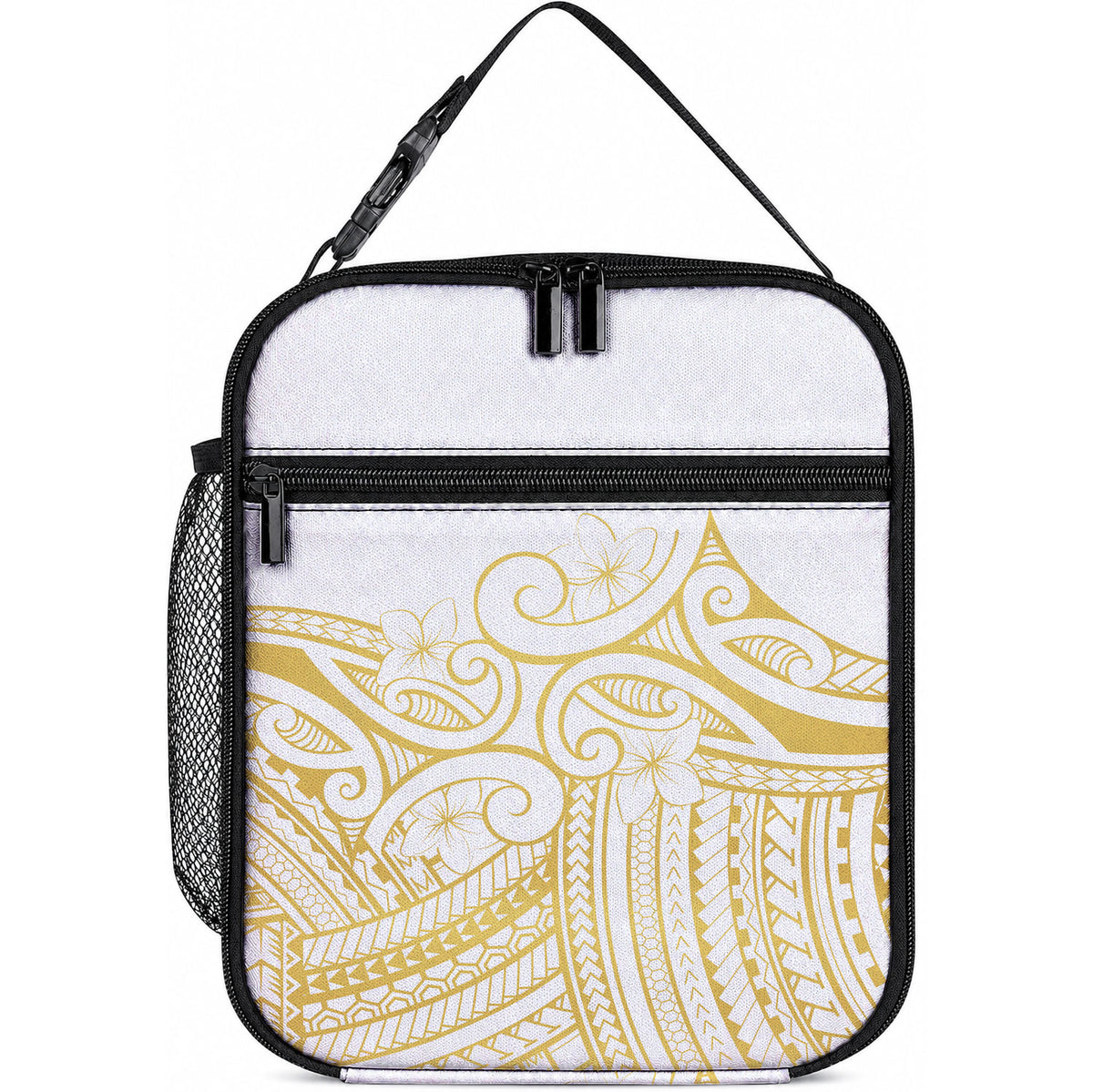 Polynesia White Sunday Lunch Bag Plumeria Polynesian Tribal Gold Color
