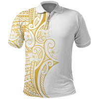Polynesia White Sunday Polo Shirt Plumeria Polynesian Tribal Gold Color LT14 White - Polynesian Pride