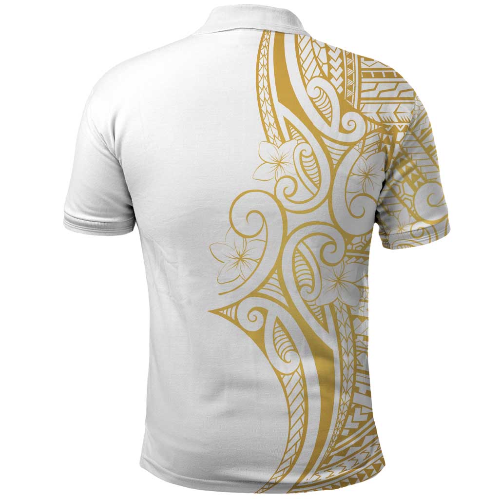 Polynesia White Sunday Polo Shirt Plumeria Polynesian Tribal Gold Color LT14 - Polynesian Pride