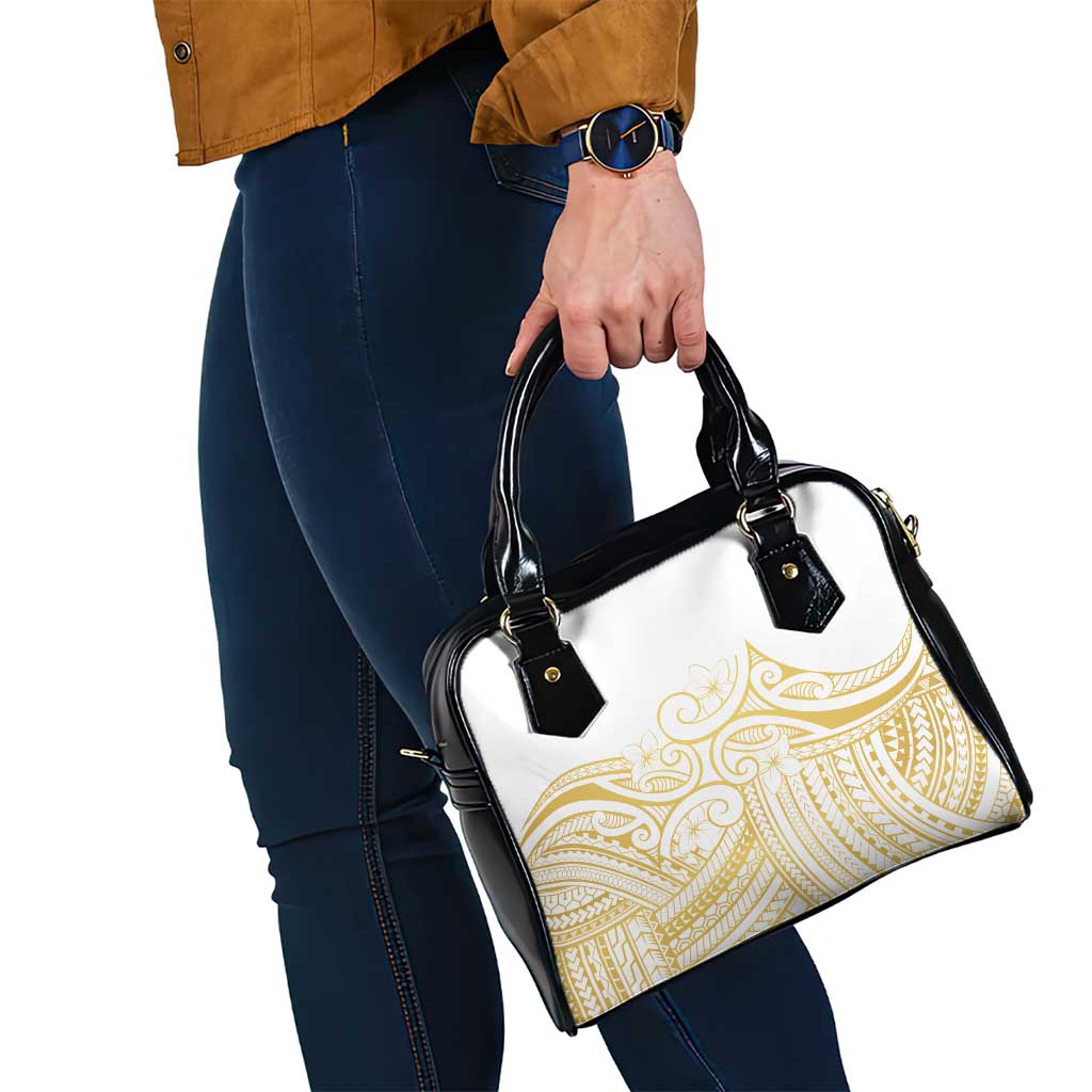 Polynesia White Sunday Shoulder Handbag Plumeria Polynesian Tribal Gold Color - Polynesian Pride