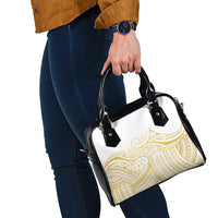 Polynesia White Sunday Shoulder Handbag Plumeria Polynesian Tribal Gold Color - Polynesian Pride