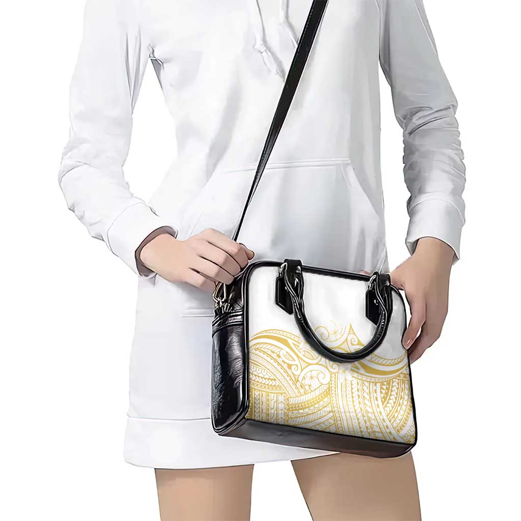 Polynesia White Sunday Shoulder Handbag Plumeria Polynesian Tribal Gold Color - Polynesian Pride
