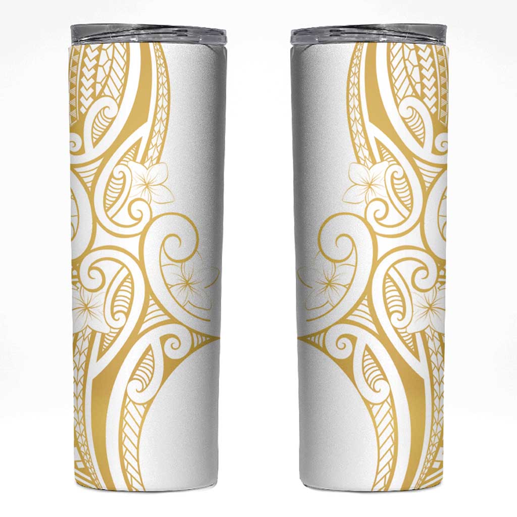 Polynesia White Sunday Skinny Tumbler Plumeria Polynesian Tribal Gold Color LT14 White - Polynesian Pride