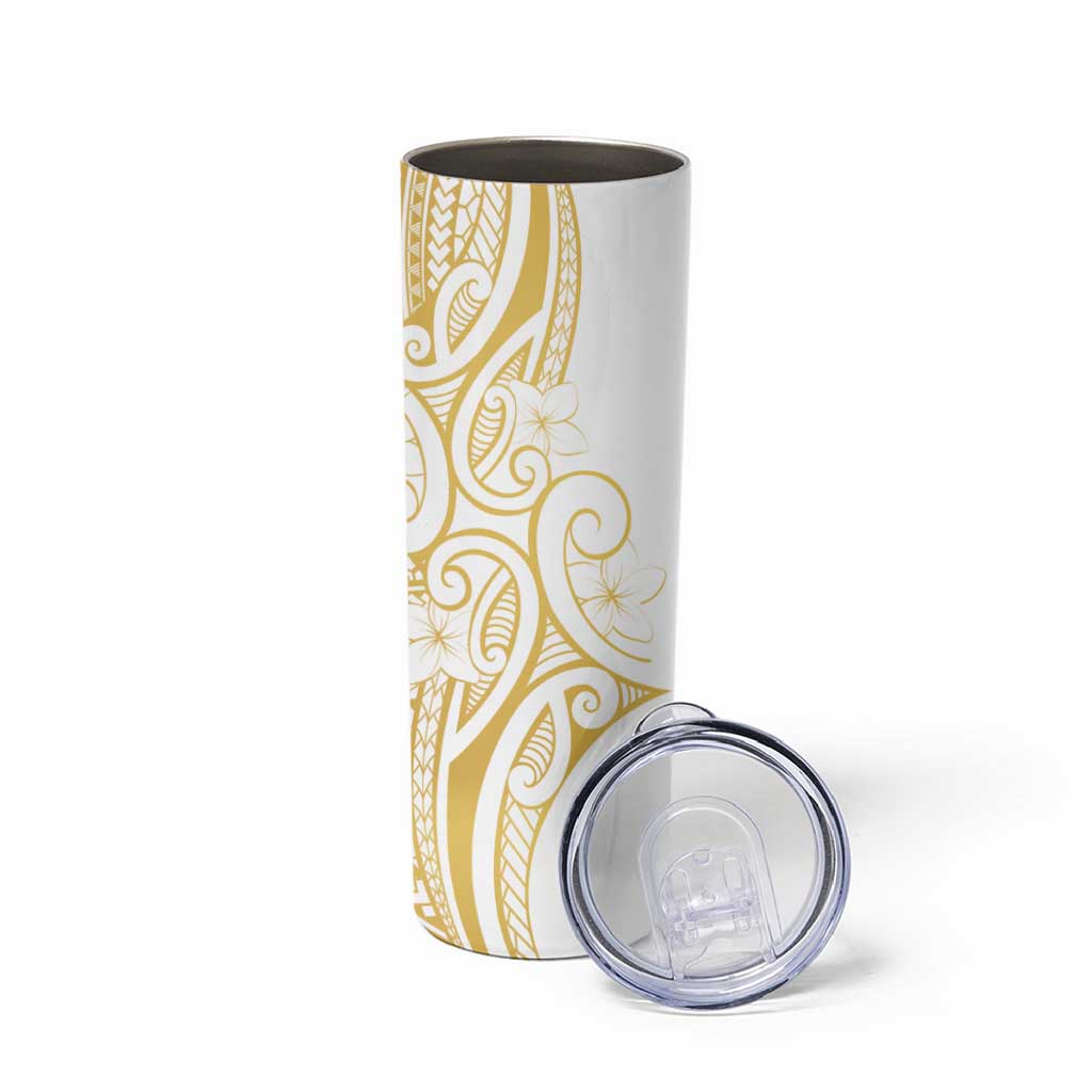 Polynesia White Sunday Skinny Tumbler Plumeria Polynesian Tribal Gold Color LT14 - Polynesian Pride