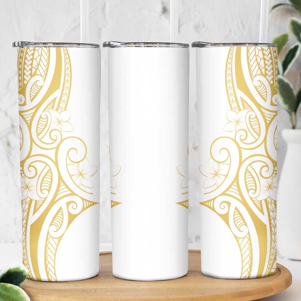 Polynesia White Sunday Skinny Tumbler Plumeria Polynesian Tribal Gold Color LT14 - Polynesian Pride