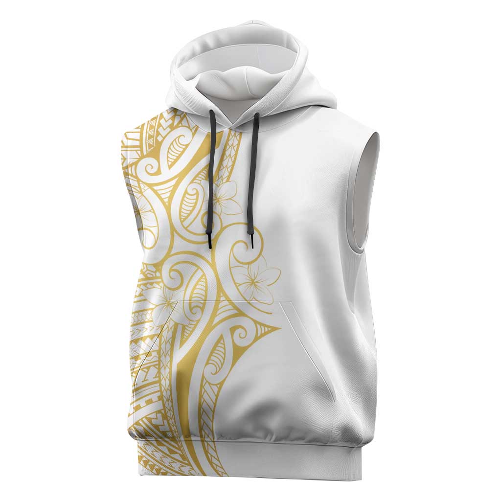 Polynesia White Sunday Sleeveless Hoodie Plumeria Polynesian Tribal Gold Color LT14 White - Polynesian Pride