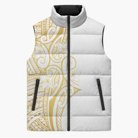 Polynesia White Sunday Sleeveless Puffer Jacket Plumeria Polynesian Tribal Gold Color LT14 Unisex White - Polynesian Pride