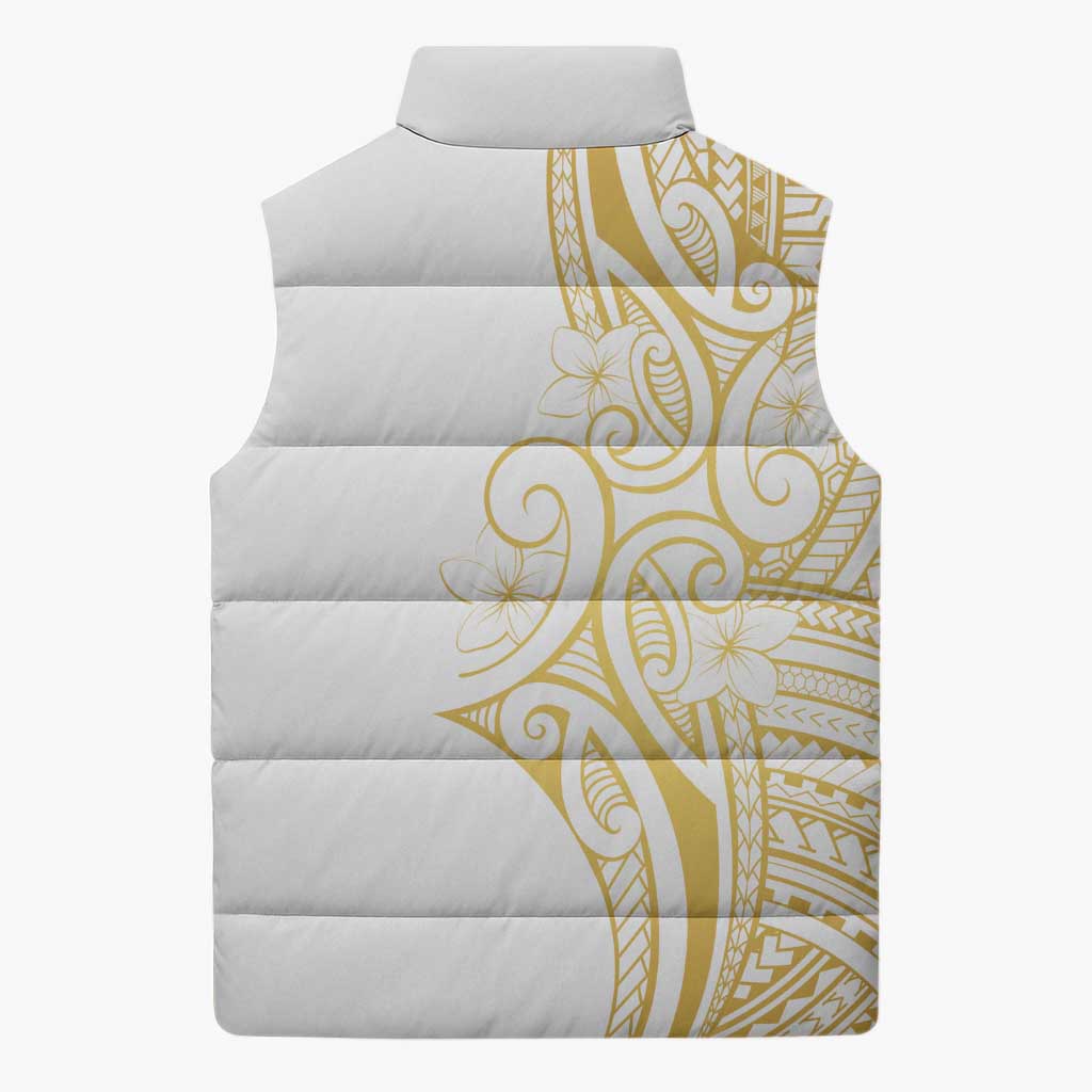 Polynesia White Sunday Sleeveless Puffer Jacket Plumeria Polynesian Tribal Gold Color LT14 - Polynesian Pride