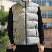Polynesia White Sunday Sleeveless Puffer Jacket Plumeria Polynesian Tribal Gold Color LT14 - Polynesian Pride