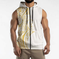 Polynesia White Sunday Sleeveless Zip Hoodie Plumeria Polynesian Tribal Gold Color - Polynesian Pride