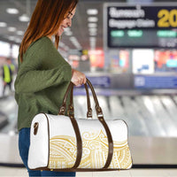 Polynesia White Sunday Travel Bag Plumeria Polynesian Tribal Gold Color - Polynesian Pride