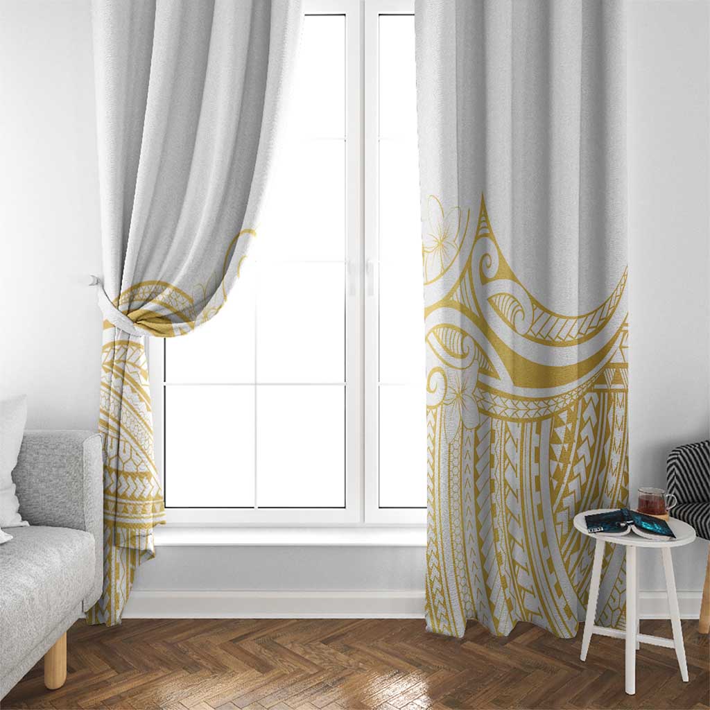 Polynesia White Sunday Window Curtain Plumeria Polynesian Tribal Gold Color - Polynesian Pride