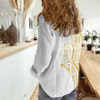 Polynesia White Sunday Women Casual Shirt Plumeria Polynesian Tribal Gold Color LT14 - Polynesian Pride