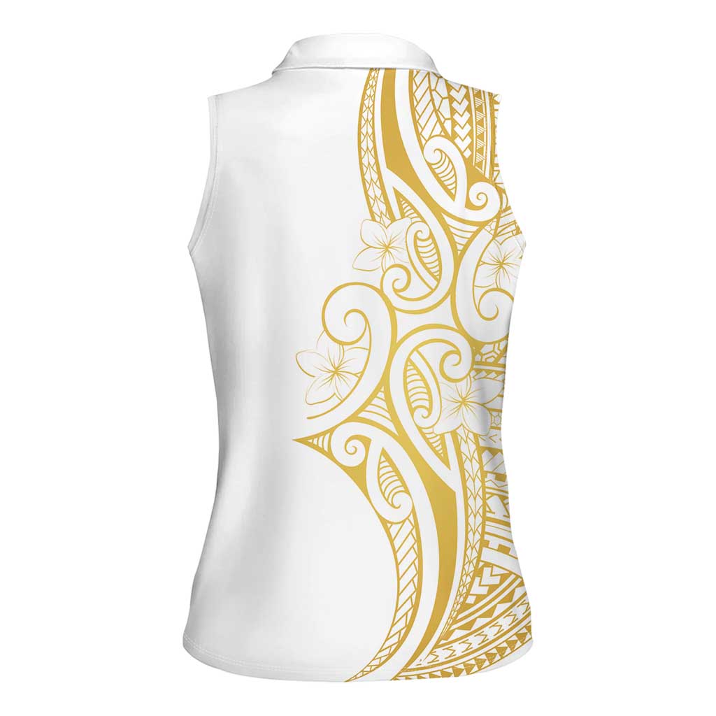Polynesia White Sunday Women Sleeveless Polo Shirt Plumeria Polynesian Tribal Gold Color LT14 - Polynesian Pride