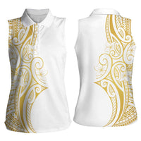 Polynesia White Sunday Women Sleeveless Polo Shirt Plumeria Polynesian Tribal Gold Color LT14 - Polynesian Pride