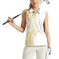 Polynesia White Sunday Women Sleeveless Polo Shirt Plumeria Polynesian Tribal Gold Color LT14 - Polynesian Pride