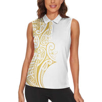 Polynesia White Sunday Women Sleeveless Polo Shirt Plumeria Polynesian Tribal Gold Color LT14 - Polynesian Pride