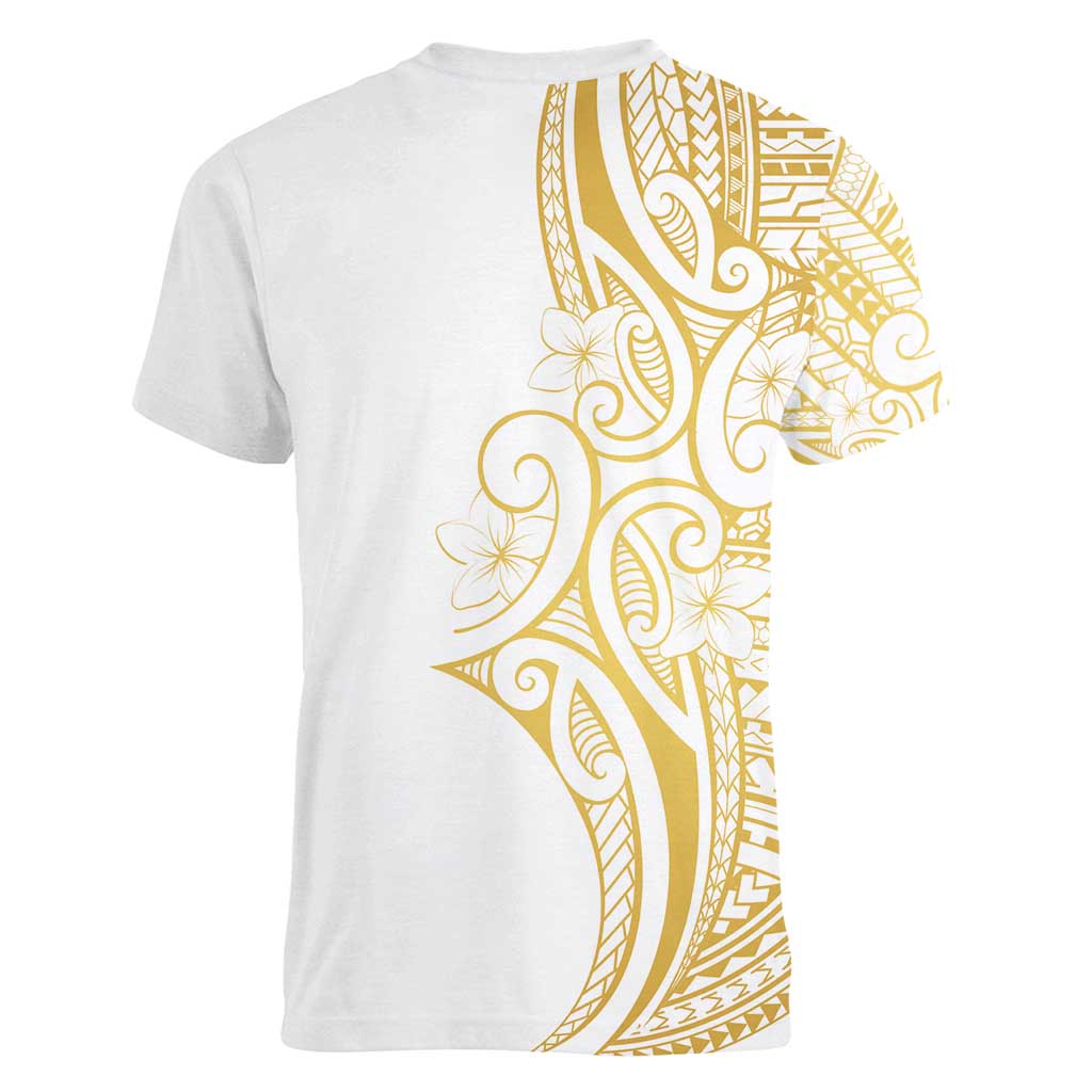 Polynesia White Sunday Women V-Neck T-Shirt Plumeria Polynesian Tribal Gold Color LT14 - Polynesian Pride