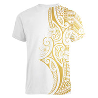 Polynesia White Sunday Women V-Neck T-Shirt Plumeria Polynesian Tribal Gold Color LT14 - Polynesian Pride