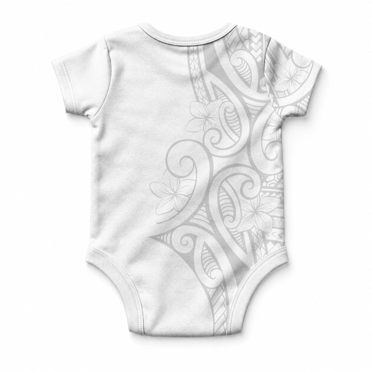 Polynesia White Sunday Baby Onesie Plumeria Polynesian Tribal Grey Color