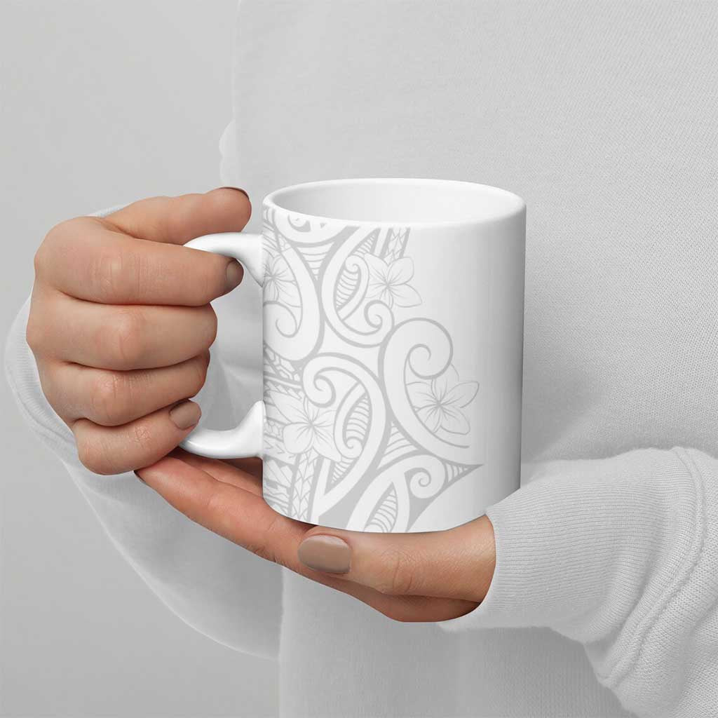 Polynesia White Sunday Ceramic Mug Plumeria Polynesian Tribal Grey Color - Polynesian Pride
