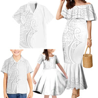 Polynesia White Sunday Family Matching Mermaid Dress and Hawaiian Shirt Plumeria Polynesian Tribal Grey Color LT14 - Polynesian Pride