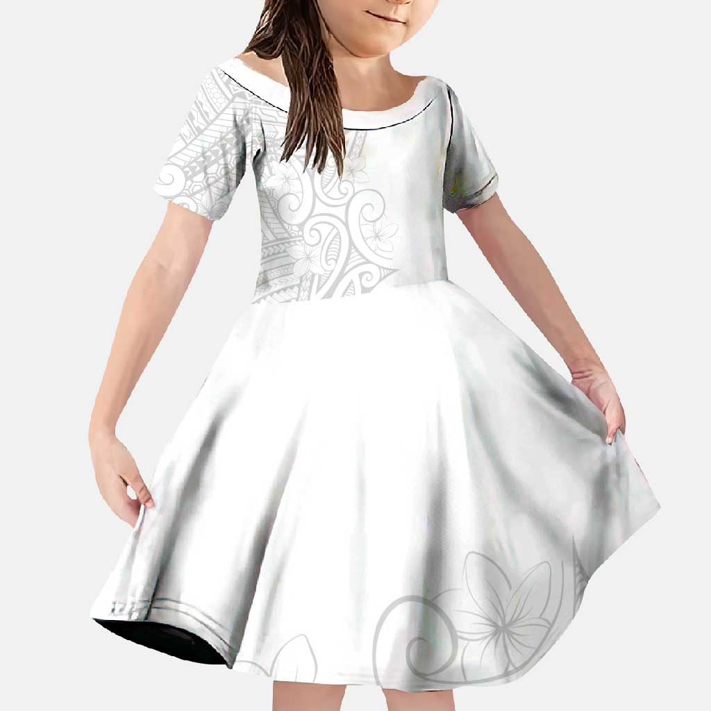 Polynesia White Sunday Family Matching Off Shoulder Maxi Dress and Hawaiian Shirt Plumeria Polynesian Tribal Grey Color LT14 Daughter's Dress White - Polynesian Pride