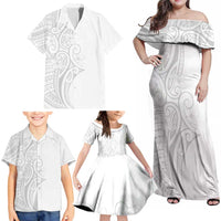 Polynesia White Sunday Family Matching Off Shoulder Maxi Dress and Hawaiian Shirt Plumeria Polynesian Tribal Grey Color LT14 - Polynesian Pride