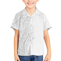 Polynesia White Sunday Family Matching Off Shoulder Short Dress and Hawaiian Shirt Plumeria Polynesian Tribal Grey Color LT14 Son's Shirt White - Polynesian Pride